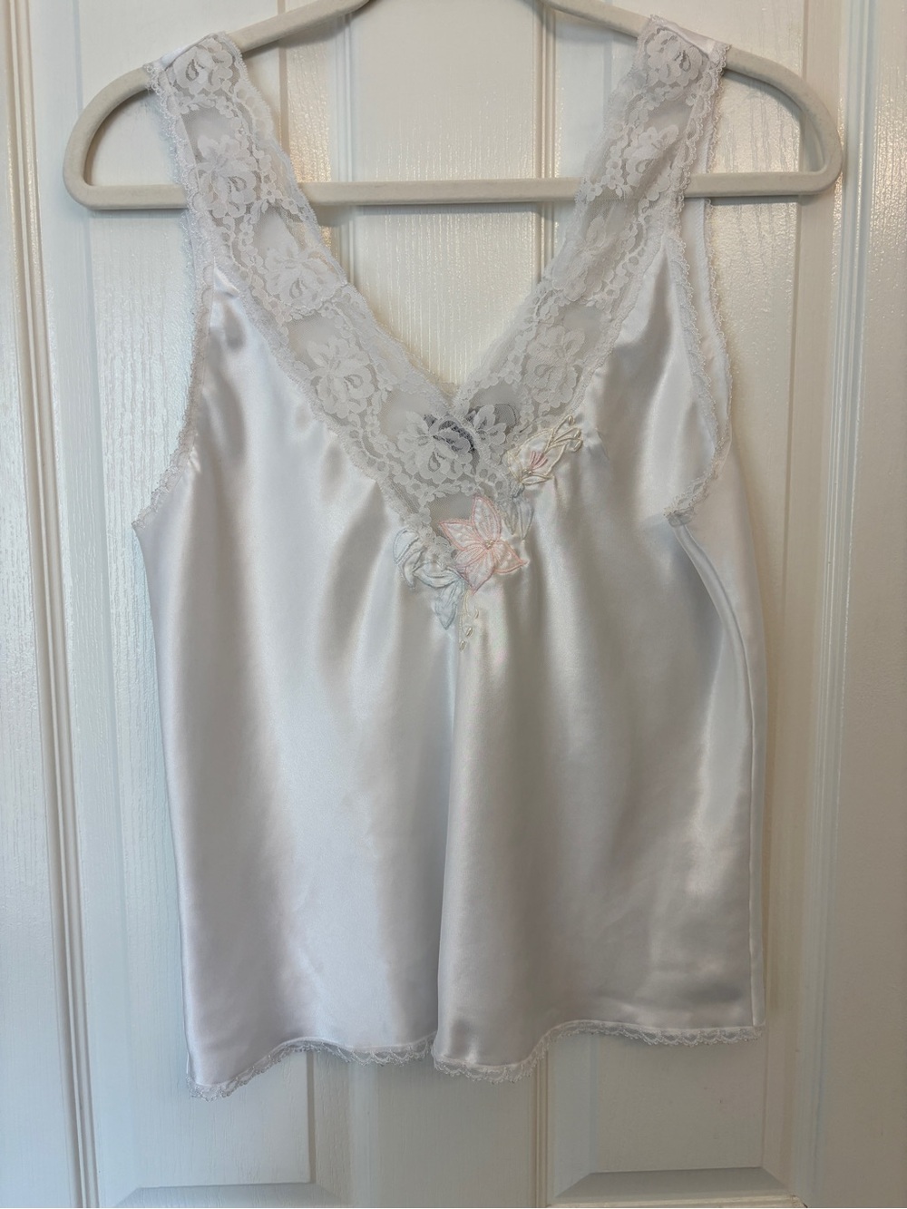 Chance Encounters Lace Trim White Chemise Top ~ Women Large ~